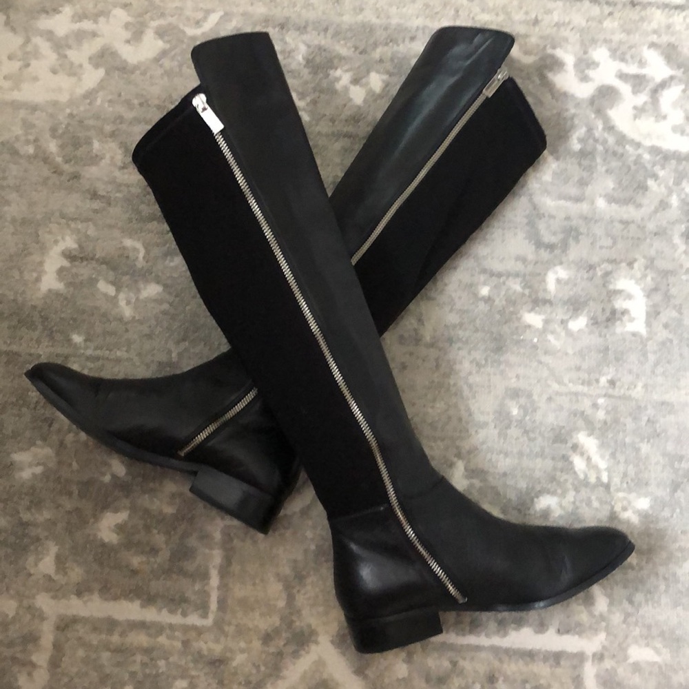 Michael Kors 50/50 Genuine Leather/ Stretchable Flat over the knee Boots - Picture 6 of 10